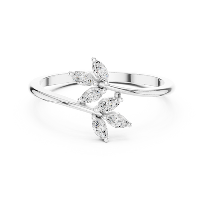 0.13 Carat Marquise Diamond Leaf Open Bypass Ring | Yellow Gold