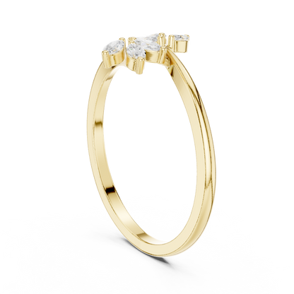 0.13 Carat Marquise Diamond Leaf Open Bypass Ring | Yellow Gold