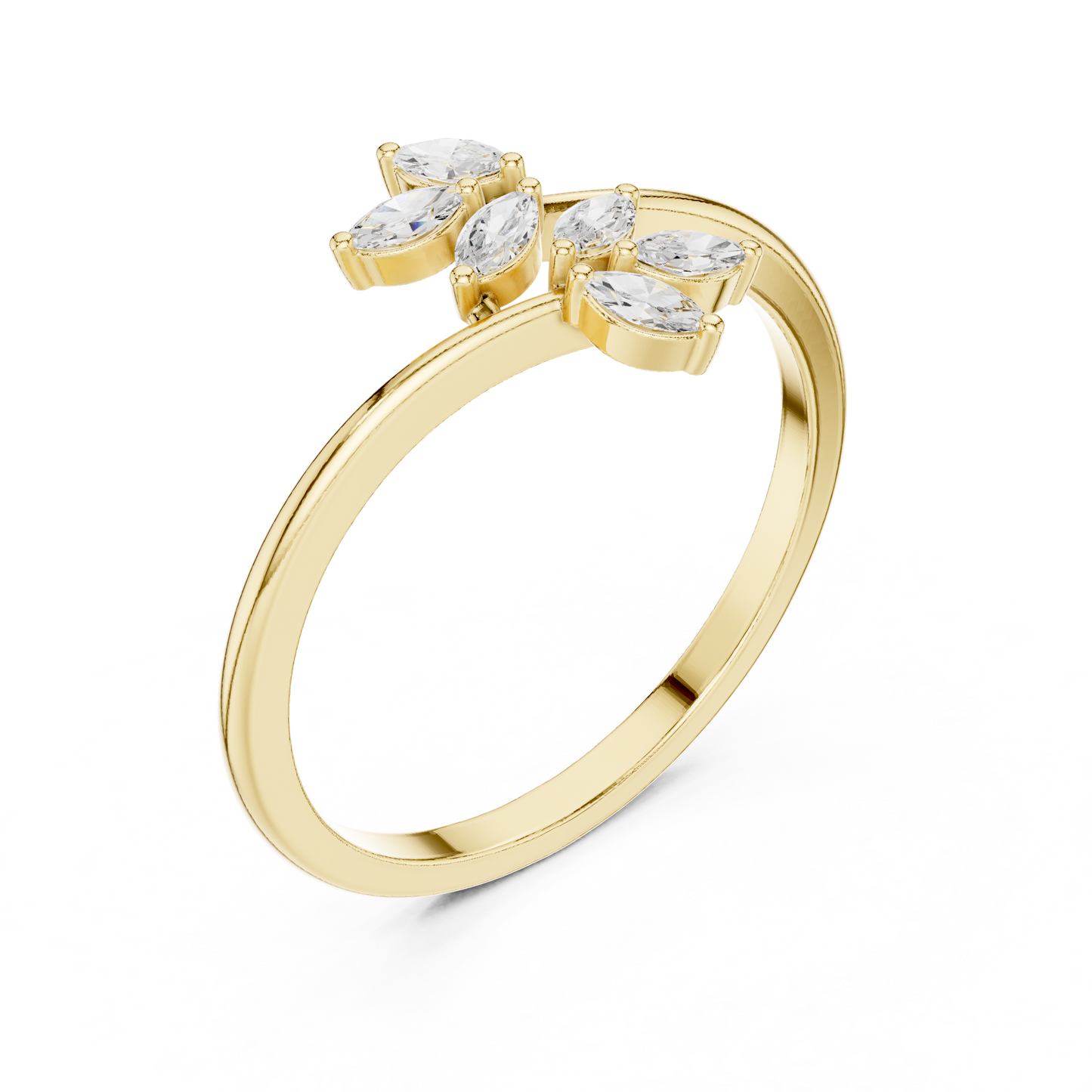 0.13 Carat Marquise Diamond Leaf Open Bypass Ring | Yellow Gold