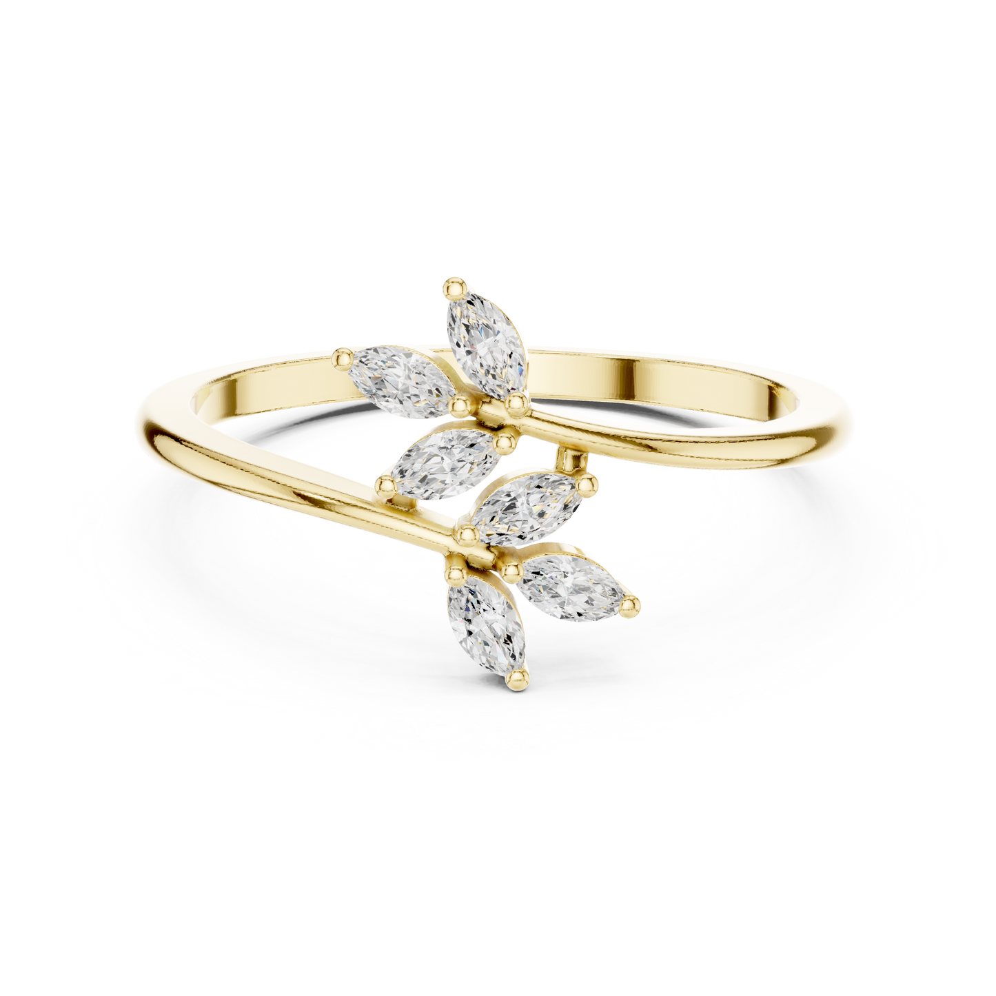 0.13 Carat Marquise Diamond Leaf Open Bypass Ring | Yellow Gold
