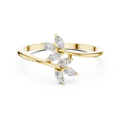 0.13 Carat Marquise Diamond Leaf Open Bypass Ring | Yellow Gold