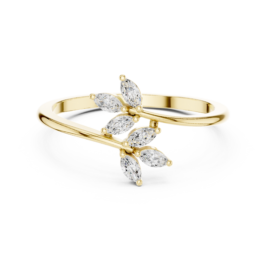 0.13 Carat Marquise Diamond Leaf Open Bypass Ring | Yellow Gold