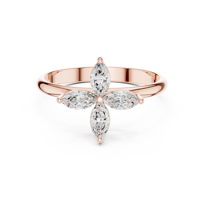 0.41 Carat Marquise Cut Diamond Cross Flower Cluster Ring | Solid Gold