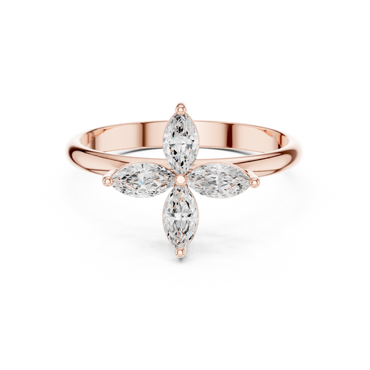 0.41 Carat Marquise Cut Diamond Cross Flower Cluster Ring | Solid Gold