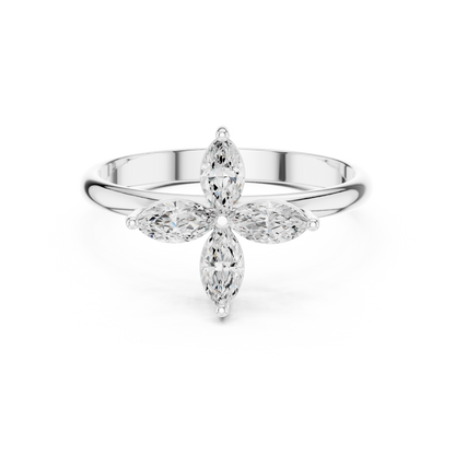 0.41 Carat Marquise Cut Diamond Cross Flower Cluster Ring | Solid Gold