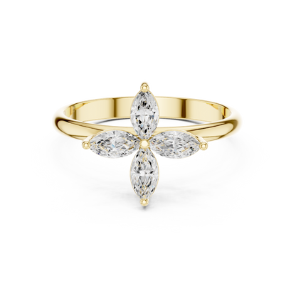0.41 Carat Marquise Cut Diamond Cross Flower Cluster Ring | Solid Gold