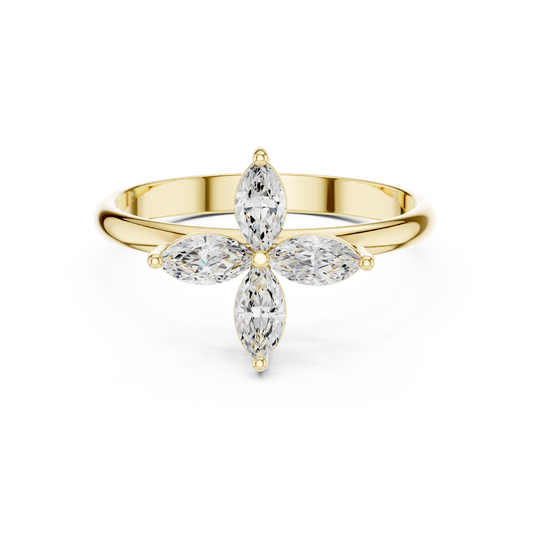 0.41 Carat Marquise Cut Diamond Cross Flower Cluster Ring | Solid Gold