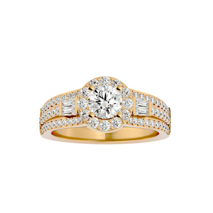 Lumière Beautiful Halo Ring- 1.49 Ct Round Diamond Gold Ring