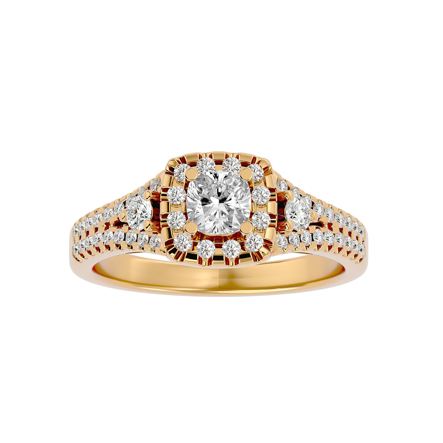 Lumière Beautiful Halo Ring- 0.87Ct Round Diamond Gold Ring
