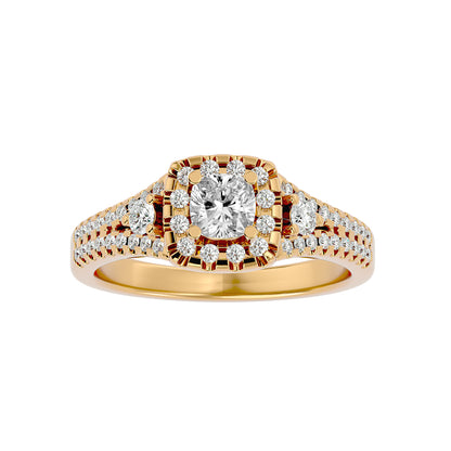 Lumière Beautiful Halo Ring- 0.87Ct Round Diamond Gold Ring