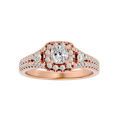 Lumière Beautiful Halo Ring- 0.87Ct Round Diamond Gold Ring