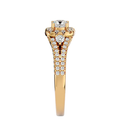 Lumière Beautiful Halo Ring- 0.87Ct Round Diamond Gold Ring