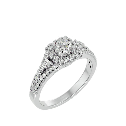 Lumière Beautiful Halo Ring- 0.87Ct Round Diamond Gold Ring