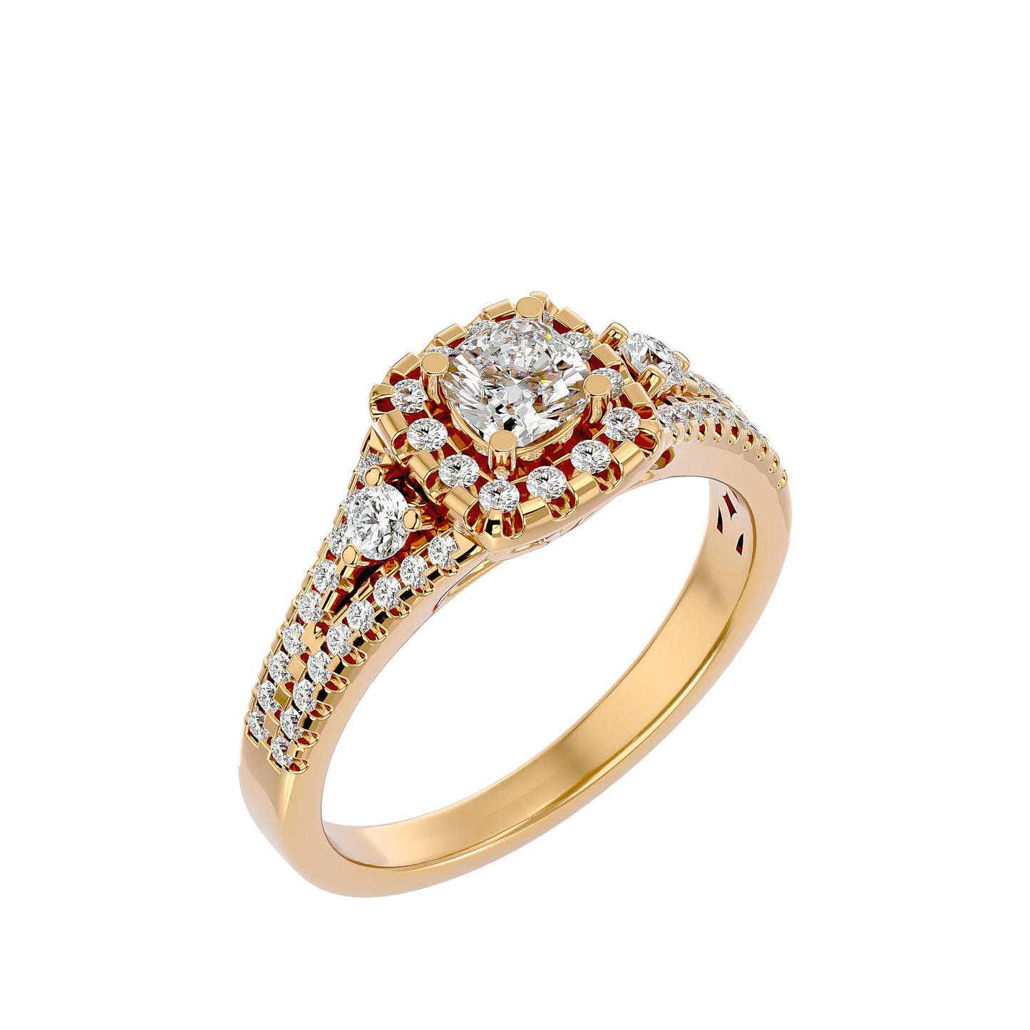 Lumière Beautiful Halo Ring- 0.87Ct Round Diamond Gold Ring