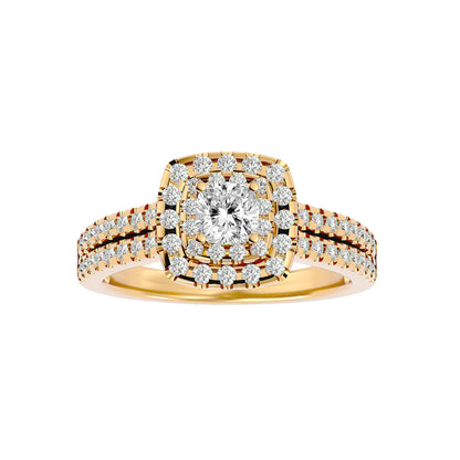 Lumière Beautiful Halo Ring- 0.95 Ct Round Diamond Gold Ring