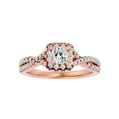 Lumière Beautiful Halo Ring- 0.77 Ct Round Diamond Gold Ring