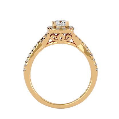Lumière Beautiful Halo Ring- 0.77 Ct Round Diamond Gold Ring