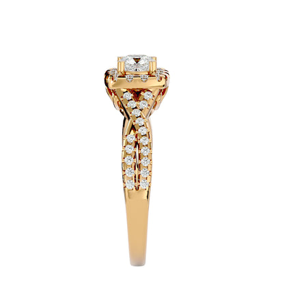 Lumière Beautiful Halo Ring- 0.77 Ct Round Diamond Gold Ring