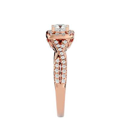 Lumière Beautiful Halo Ring- 0.77 Ct Round Diamond Gold Ring