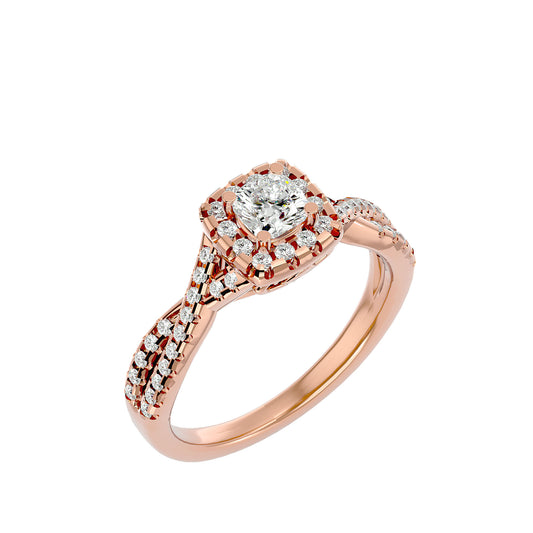 Lumière Beautiful Halo Ring- 0.77 Ct Round Diamond Gold Ring