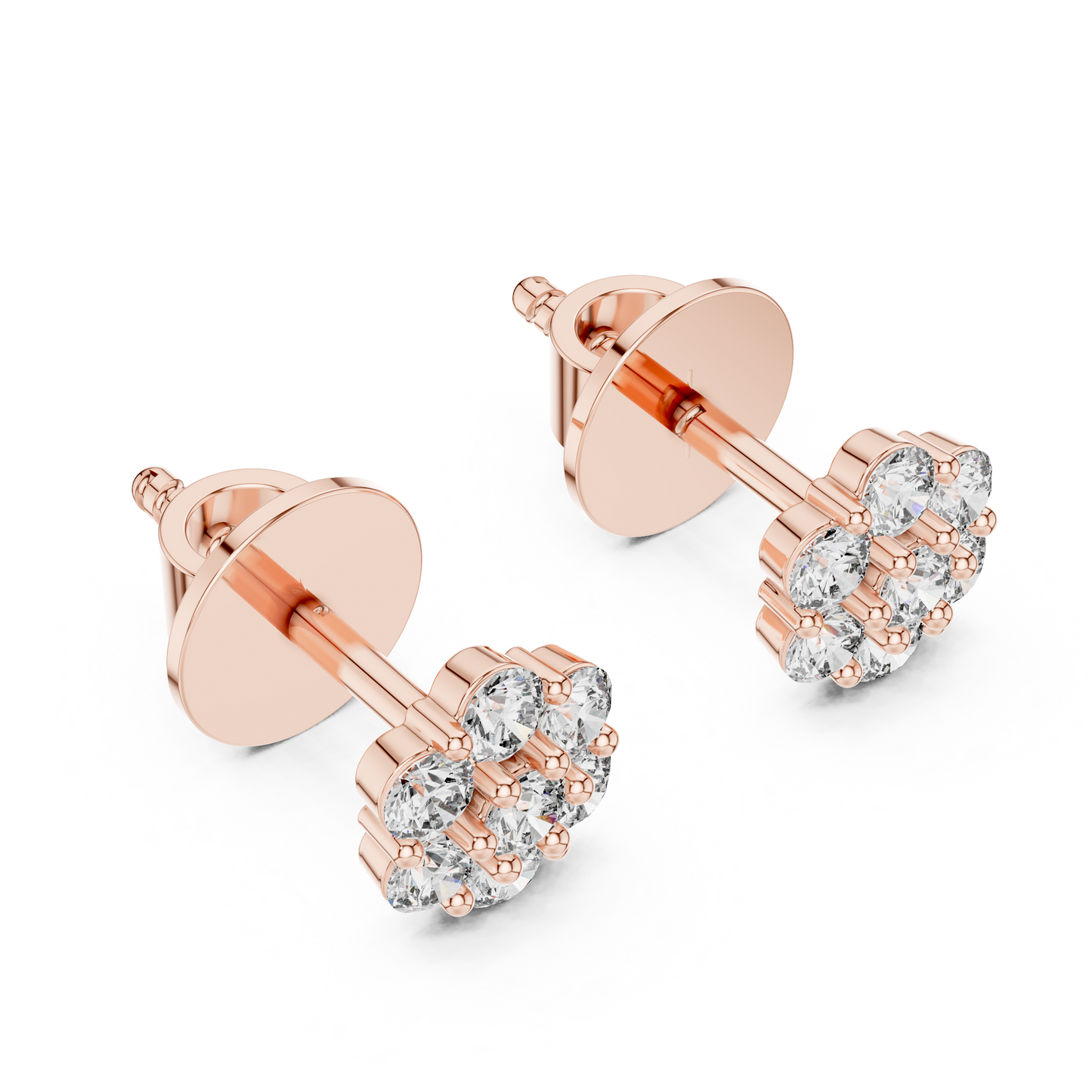 0.42ctw Round Diamond Flower Cluster Stud Earrings - Solid Gold