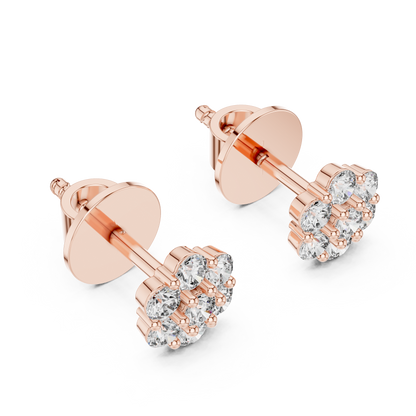 0.42ctw Round Diamond Flower Cluster Stud Earrings - Solid Gold
