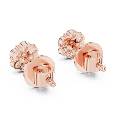 0.42ctw Round Diamond Flower Cluster Stud Earrings - Solid Gold
