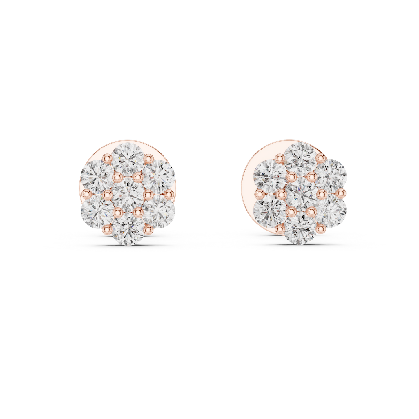 0.42ctw Round Diamond Flower Cluster Stud Earrings - Solid Gold