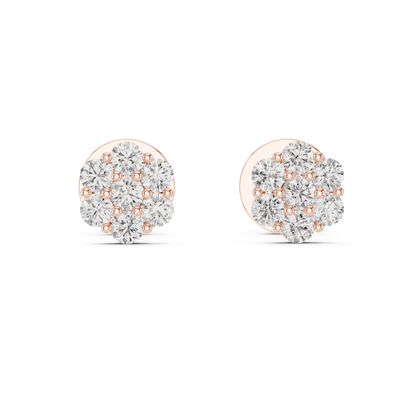 0.42ctw Round Diamond Flower Cluster Stud Earrings - Solid Gold