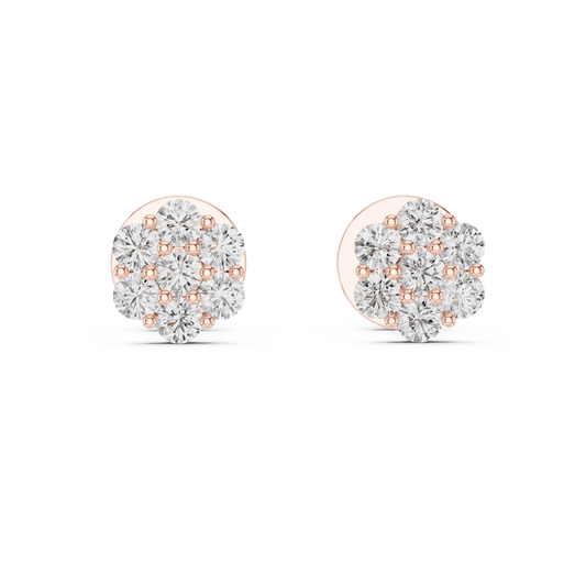 0.42 Carat Round Diamond Flower Cluster Stud Earrings - Solid Gold