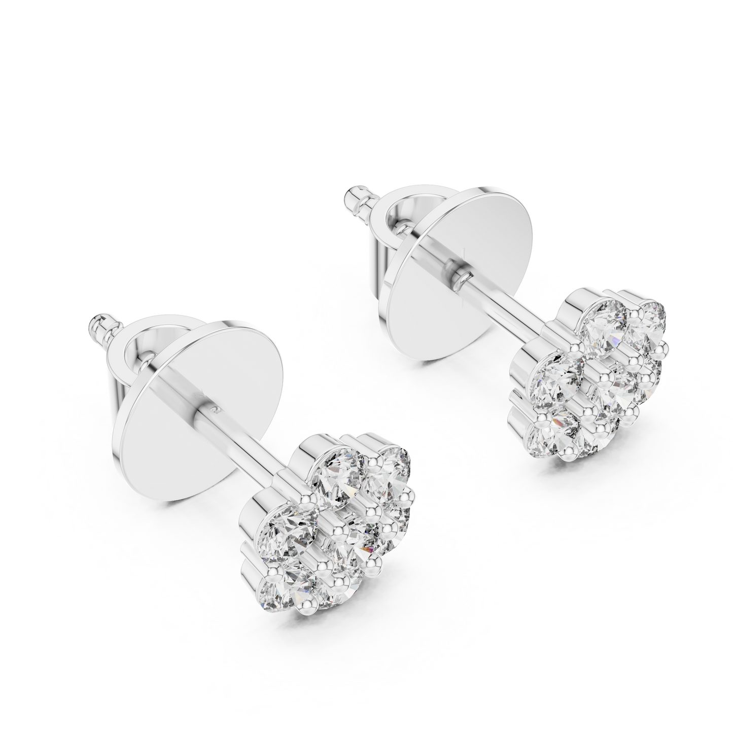 0.42ctw Round Diamond Flower Cluster Stud Earrings - Solid Gold