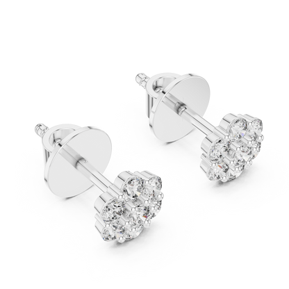 0.42ctw Round Diamond Flower Cluster Stud Earrings - Solid Gold
