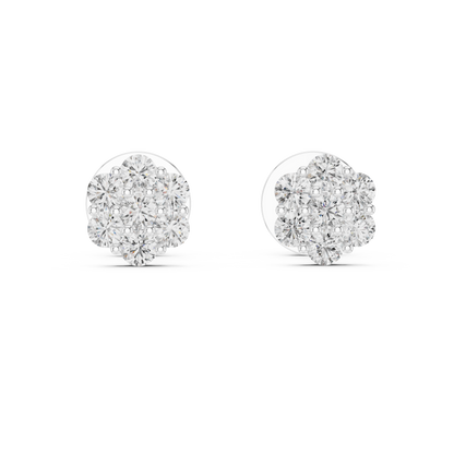 0.42ctw Round Diamond Flower Cluster Stud Earrings - Solid Gold