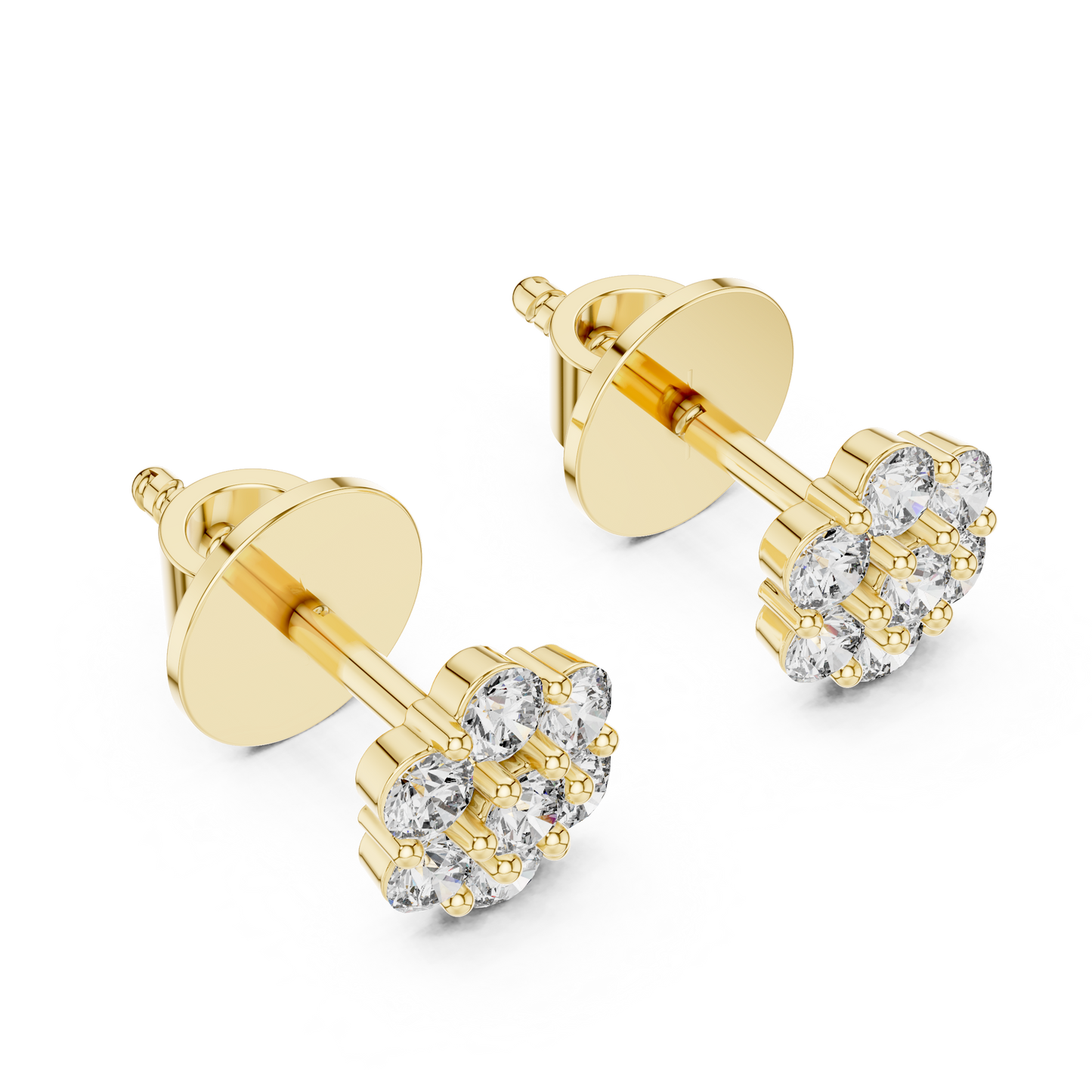 0.42ctw Round Diamond Flower Cluster Stud Earrings - Solid Gold