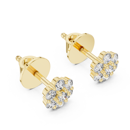 0.42ctw Round Diamond Flower Cluster Stud Earrings - Solid Gold
