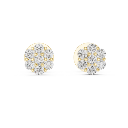 0.42ctw Round Diamond Flower Cluster Stud Earrings - Solid Gold