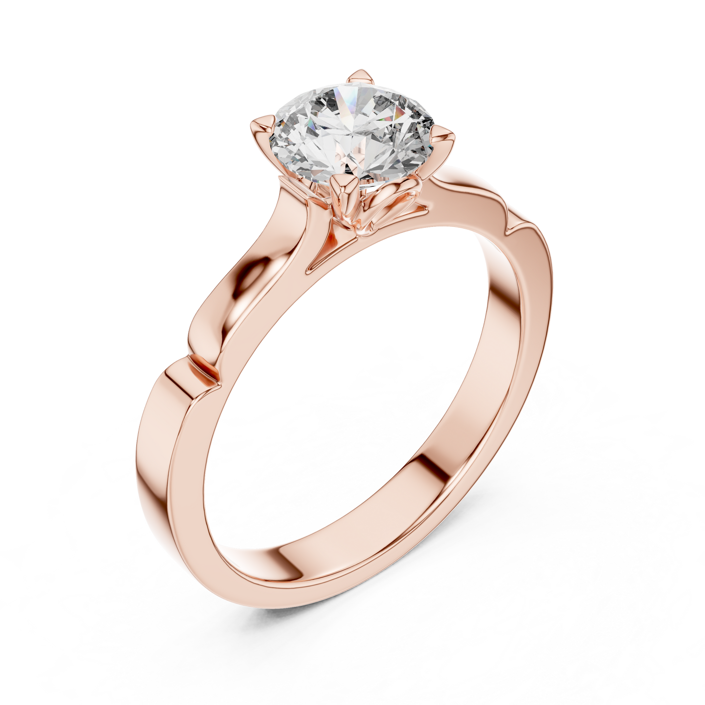 1CTW Scalloped Solitaire Diamond Ring in Yellow Gold