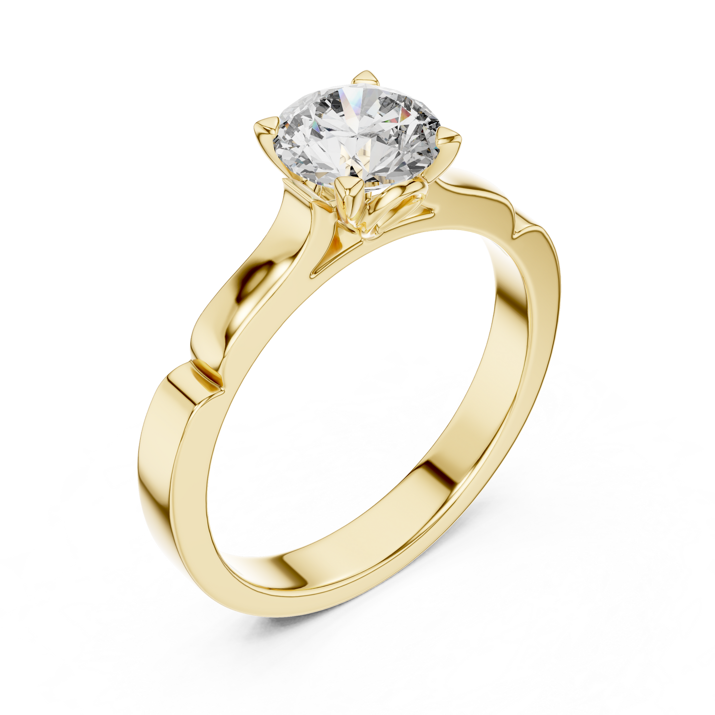 1CTW Scalloped Solitaire Diamond Ring in Yellow Gold