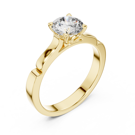 1CTW Scalloped Solitaire Diamond Ring in Yellow Gold