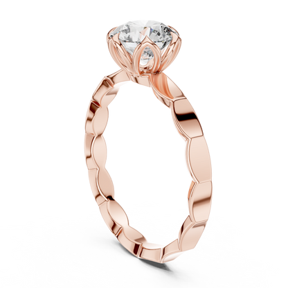 1CTW Scalloped Petal Solitaire Diamond Ring in Yellow Gold