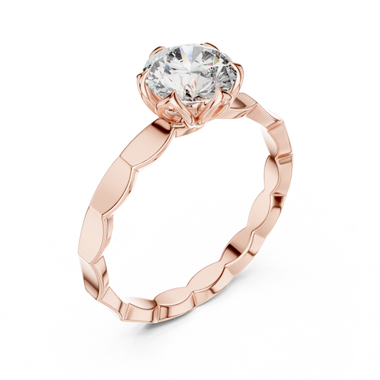 1CTW Scalloped Petal Solitaire Diamond Ring in Yellow Gold
