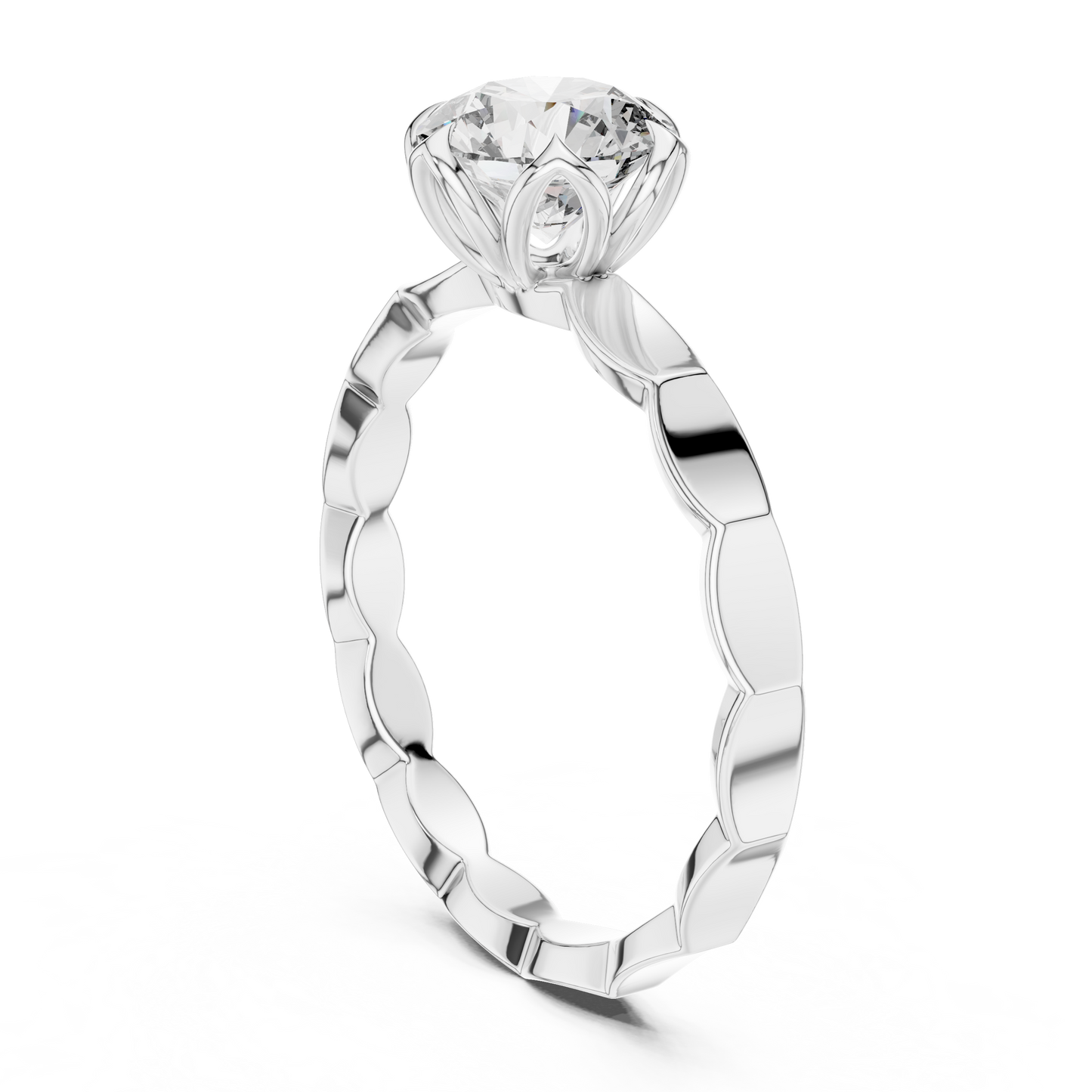 1CTW Scalloped Petal Solitaire Diamond Ring in Yellow Gold