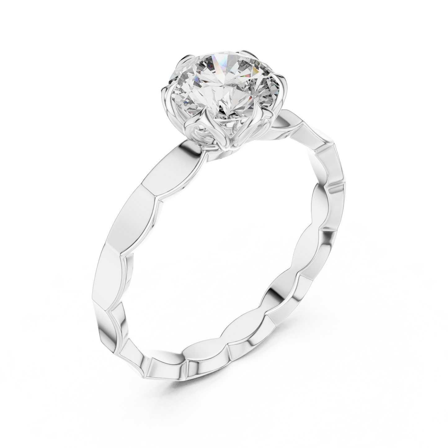 1CTW Scalloped Petal Solitaire Diamond Ring in Yellow Gold