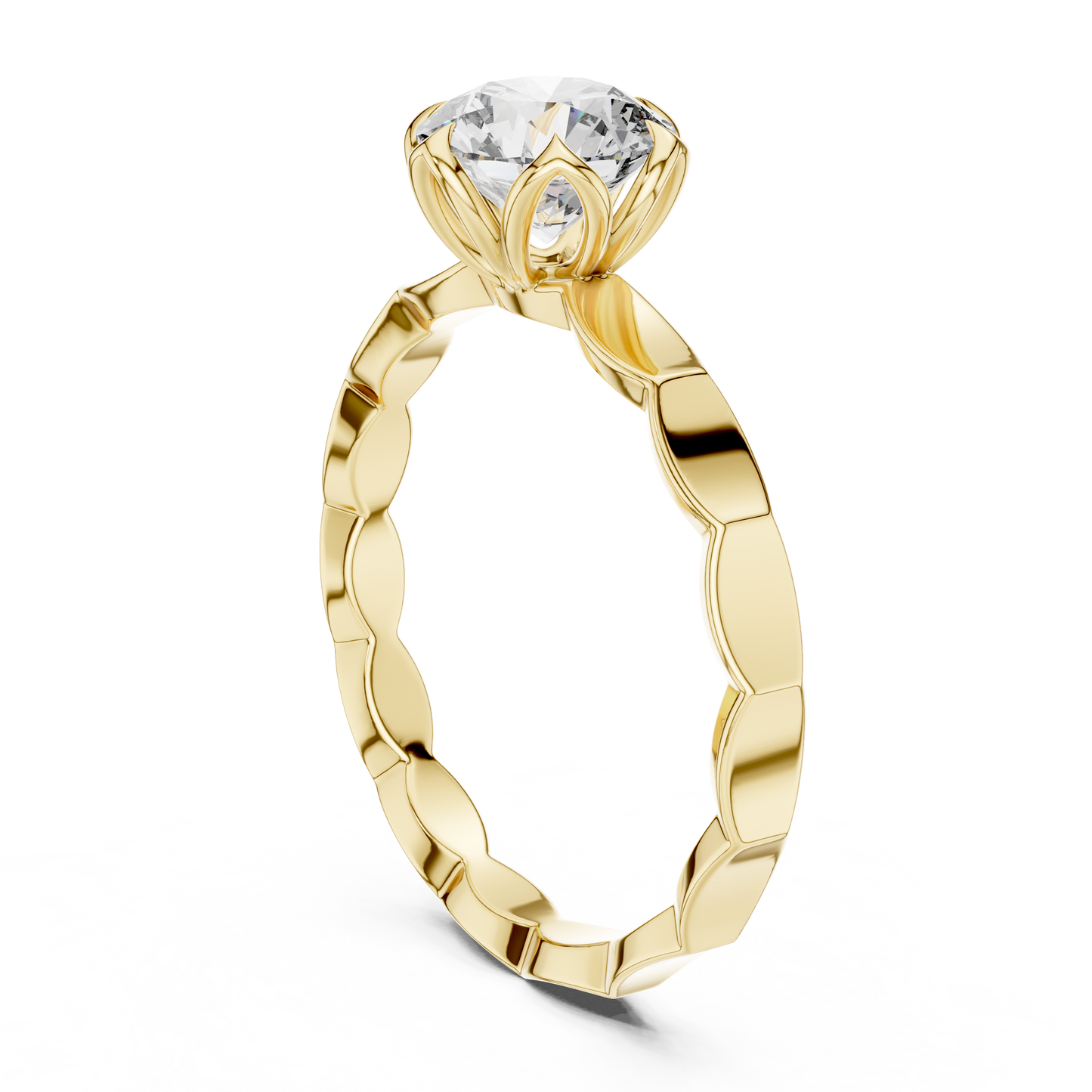 1CTW Scalloped Petal Solitaire Diamond Ring in Yellow Gold