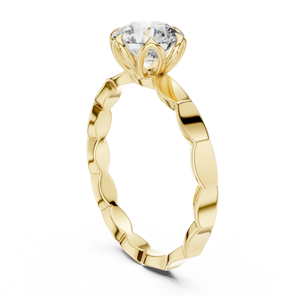 1CTW Scalloped Petal Solitaire Diamond Ring in Yellow Gold