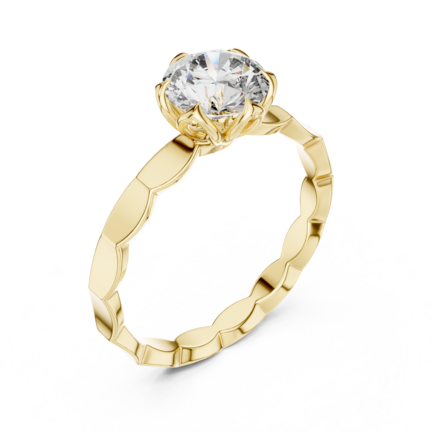 1CTW Scalloped Petal Solitaire Diamond Ring in Yellow Gold