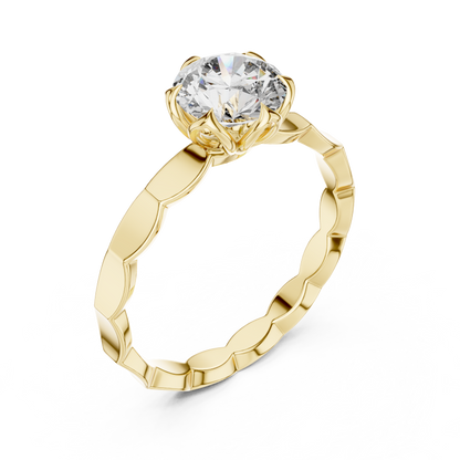 1CTW Scalloped Petal Solitaire Diamond Ring in Yellow Gold