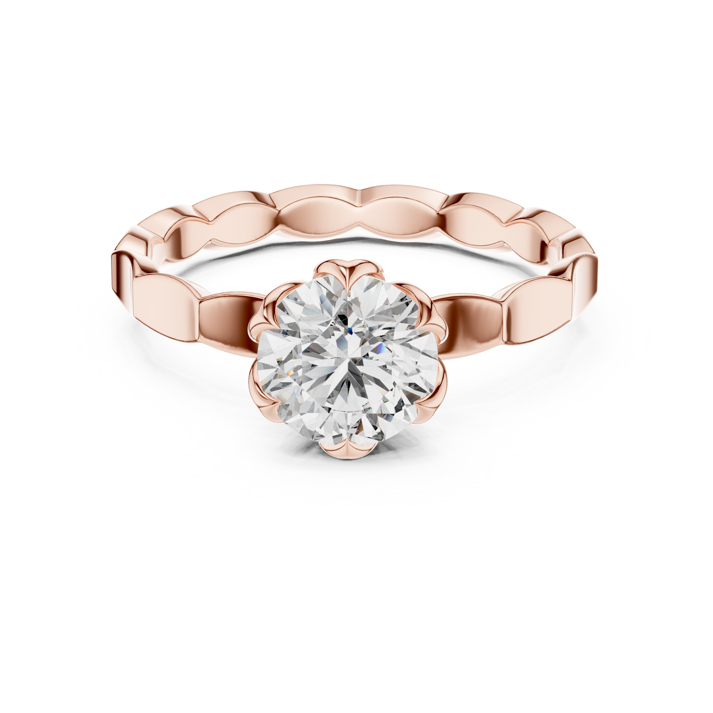 1CTW Scalloped Petal Solitaire Diamond Ring in Yellow Gold