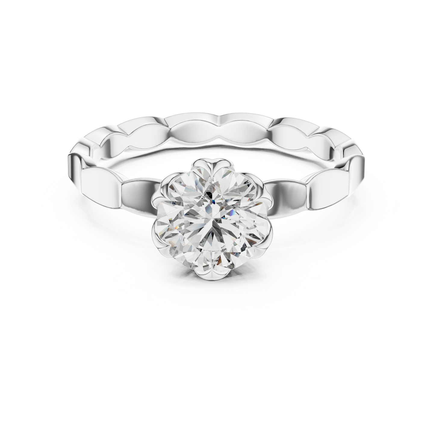 1CTW Scalloped Petal Solitaire Diamond Ring in Yellow Gold
