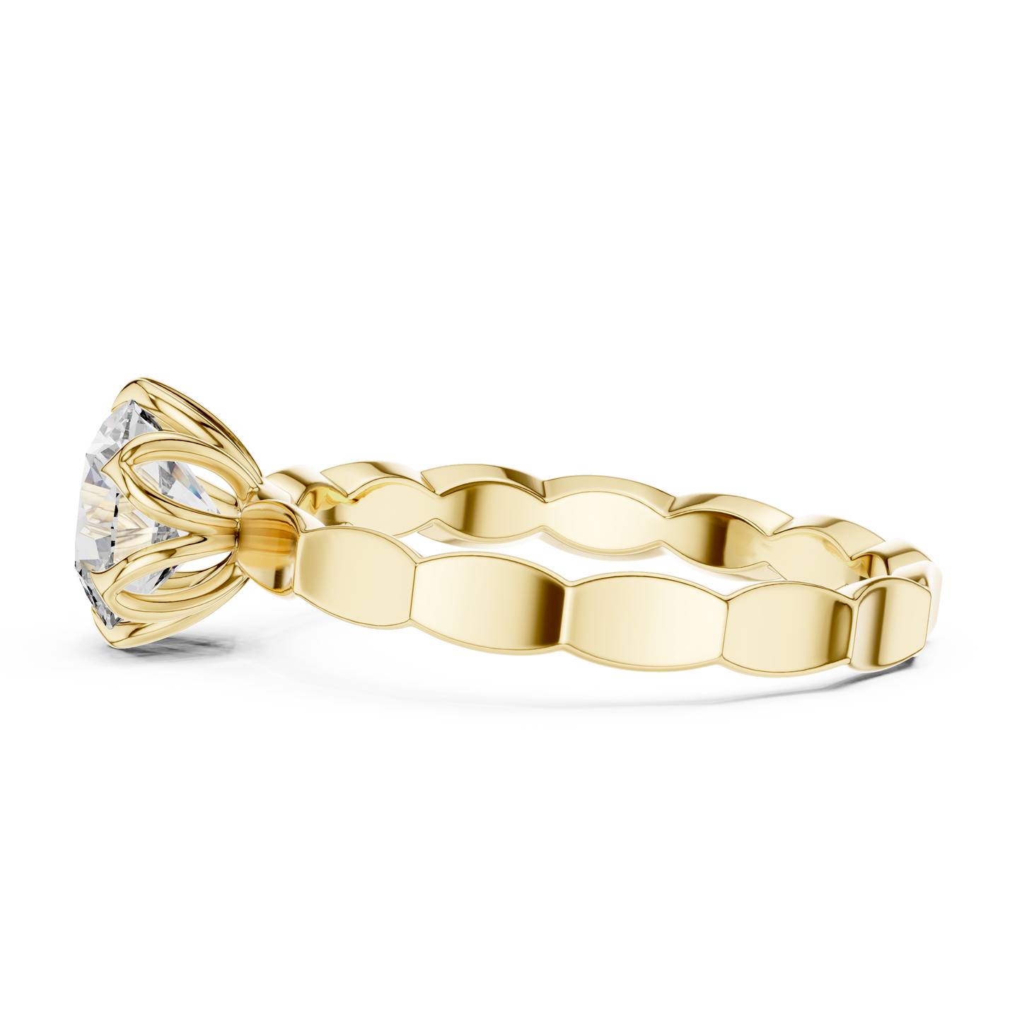 1CTW Scalloped Petal Solitaire Diamond Ring in Yellow Gold